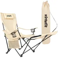 VirtuFit Klappbarer Campingstuhl mit Fußstütze Beige