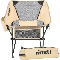 VirtuFit Camping Chair Compact - Strandstuhl - Inklusive Tragetasche - Geeignet für Festivals, Campingplätze und Strände - Inklusive Armlehnen - Einfaches Tragen und Aufstellen - Beige