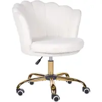 Beliani Bürostuhl Bouclé Stoff Weiß / Gold Höhenverstellbar Drehbar für Home Office Büro Schminktisch Muschelform Muschel