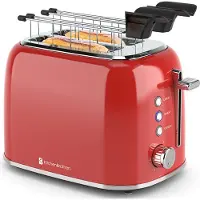 Kitchenbrothers Toaster mit Sandwichzangen - Toaster - 6 Bräunungsstufen - Breite Schlitze - Toaster - 870W - Rot