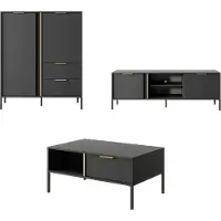 Meble Laski Anbauwand Lars Wohnwand 3-tlg Couchtisch anthrazit gold