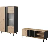 Meble Laski Wohnzimmer-Set Maidstone Wohnwand 2teilig sand grange eiche anthrazit