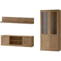 Szynaka Meble Wohnzimmer-Set Wohnwand Cozy 4-teilig Eiche Rustikal teilmassiv