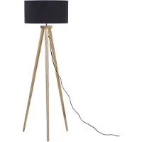 Beliani Stehlampe Schwarz Holz 140 cm runder Stoffschirm Dreibeinig langes Kabel mit Schalter Modernes Design