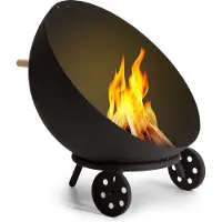 Blumfeldt Feuerschale, Outdoor Stahl-Feuerschale Groß für Balkon & Camping, Mobile Feuerschale 70 cm, Tragbare Feuerschalen mit Bodenrollen, Wetterfeste Feuerschale für den Garten, Runde Feuerstelle