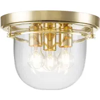 QUOIZEL Badezimmerleuchte WHISTLING 1xE27 40W IP44 Stahl Messing poliert, Glas klar gesät H:23.8cm Ø33cm dimmbar