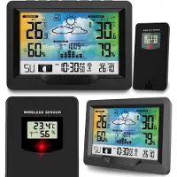 Berdsen Digitales Wetterstation mit Display Thermometer Außensensor BD-901 schwarz