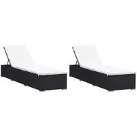 vidaXL Sonnenliegen mit Auflage 2 Stk. Poly Rattan Schwarz