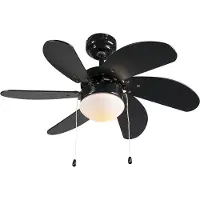 QAZQA Deckenventilator schwarz mit Holzprint 80cm mit Zugkordel - Fresh