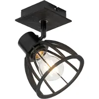 QAZQA - Industrie I Vintage I Industrie I Vintage I Wandleuchte schwarz verstellbar - Fotu I Wohnzimmer I Schlafzimmer - Holz Rund - LED geeignet E27