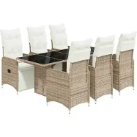 vidaXL 7-tlg. Garten-Bistro-Set mit Kissen Braun Poly Rattan