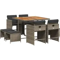 vidaXL 9-tlg. Garten-Essgruppe mit Kissen Grau Poly Rattan