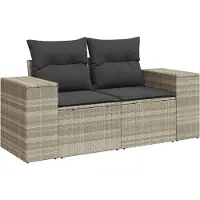vidaXL Gartensofa mit Kissen 2-Sitzer Hellgrau Poly Rattan