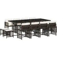 vidaXL 13-tlg. Garten-Essgruppe mit Kissen Braun Poly Rattan