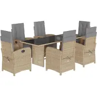 vidaXL 7-tlg. Garten-Essgruppe mit Kissen Beige Poly Rattan