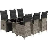 vidaXL 7-tlg. Garten-Bistro-Set mit Kissen Grau Poly Rattan