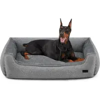 Famanu Hundebett mit Leinenlook - XXL, lichtgrau, abnehmbare und waschbare Hülle