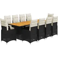 vidaXL 11-tlg. Garten-Bistro-Set mit Kissen Schwarz Poly Rattan