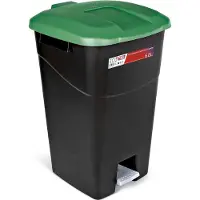 Famanu Abfallcontainer 60 Liter mit Pedal - Schwarzer Boden und Grüner Deckel