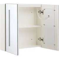 Beliani Bad Spiegelschrank Weiß Sperrholzplatte 2 türig 60x60 cm mit LED-Licht Fächern Wandeinbau Modern Trendy Badezimmer Möbel