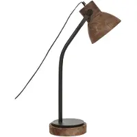 Beliani Schreibtischlampe Dunkelbraun und Schwarz Mango-Holz mit Schirm Glockenform Verstellbar Büro Arbeitszimmer Home-office Ausstattung Accessoires