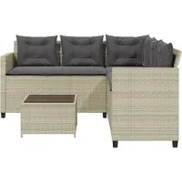 vidaXL Gartensofa in L-Form mit Tisch und Kissen Hellgrau Poly Rattan