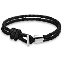 KUZZOI Armband Kunstleder Geflochten 925 Sterling Silber Kuzzoi Schwarz
