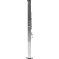 Beliani Gartendusche Silber Edelstahl mit Mischbatterie Kalt- und Warmwasseranschluss Wasserfall Handbrause Freistehend Modern Außendusche Outdoor