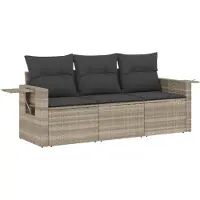 vidaXL 3-tlg. Garten-Sofagarnitur mit Kissen Hellgrau Poly Rattan
