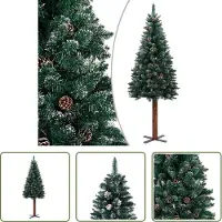 The Living Store Weihnachtsbaum Schlank mit Echtholz und Schnee Grün 150 cm