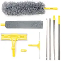 InnovaGoods Set de Reinigung 4in1, Haushaltsreinigungsbürste mit verschiedenen Köpfen, enthält Besen, Mopp, 2 Mikrofasermopps, Staubwedel, Fensterreiniger, erreicht schwer zugängliche Bereiche.
