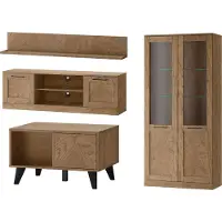 Szynaka Meble Wohnzimmer-Set Wohnwand Cozy 4-teilig Eiche Rustikal teilmassiv