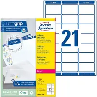 Avery Zweckform Adressetiketten L7160-100, mit ultragrip, geeignet für Laserdrucker, 63,5 x 38,1 mm, 2100 Stück/100 A4-Bogen, 100 % FSC-Papier, weiß
