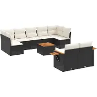 vidaXL 10-tlg. Garten-Sofagarnitur mit Kissen Schwarz Poly Rattan