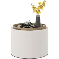 HOMCOM Ottomane mit Stauraum in Leinenoptik Creme Ø56 x 42 cm