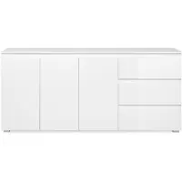 Sonstiges Sideboard Capetown - Nachbildung in glänzendem Weiß - Spanplatte - 3 Türen - 3 Einlegeböden - 3 Schubladen - 179 x 80,5 x 40 cm