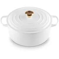 Le Creuset Bräter Signature Rund, 28Cm, WeissM. Gold-Knauf Gu