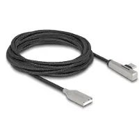 DeLOCK USB 2.0 Kabel Typ-A Stecker zu USB Type-C Stecker gewinkelt mit LED und Schnellladefunktion 60 W 3 m, 3 m, USB A, USB C, USB 2.0, 0,48 Gbit/s, Schwarz, Silber