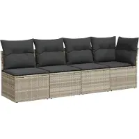 vidaXL Gartensofa mit Kissen 4-Sitzer Hellgrau Poly Rattan