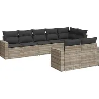 vidaXL 8-tlg. Garten-Sofagarnitur mit Kissen Hellgrau Poly Rattan