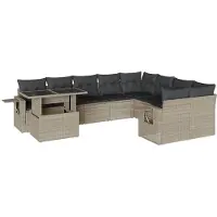 vidaXL 10-tlg. Garten-Sofagarnitur mit Kissen Hellgrau Poly Rattan