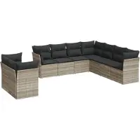 vidaXL 9-tlg. Garten-Sofagarnitur mit Kissen Hellgrau Poly Rattan
