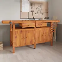 The Living Store Werkbank mit Schubladen Schraubstöcken 192x62x83 cm Akazienholz