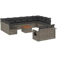 vidaXL 13-tlg. Garten-Sofagarnitur mit Kissen Grau Poly Rattan