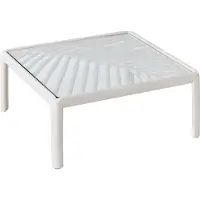 Beliani Garten Beistelltisch Beige Kunststoff-Gestell mit Glasplatte Quadratisch 69x69 cm Palmblatt-Design Modern Outdoor Indoor Terrasse Gartentisch