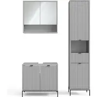 Vicco Badmöbel-Set Eliza Grau 3 Teile, mit Hochschrank, Model 40705