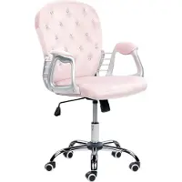 Beliani Bürostuhl Rosa Samt mit Kristallen Bremsbaren Rollen Gasdruckfeder Höhenverstellbar Drehbar Wippfunktion Knopfheftung Chesterfield Stil