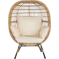 Beliani Gartensessel Natürlich / Beige aus Polyrattan inkl. Sitzkissen in Cremeweiß Terasse-/ Gartenzubehör Modernes Design