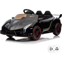 Vrooomy Lamborghini Veneno Kinder Elektroauto 12V (1–6 Jahre) – Offiziell Lizenziert, mit Fernbedienung, 4 Motoren, EVA-Reifen & Ledersitz – Kinder Elektrofahrzeug Schwarz