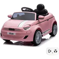 Vrooomy Fiat 500e Kinder Elektroauto 12V (1–5 Jahre) – Offiziell Lizenziert, mit Fernbedienung, Ledersitz & MP3 – Kinder Elektrofahrzeug Rosa